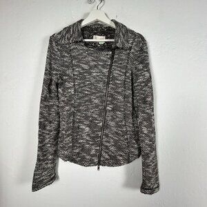 Anthropologie Saturday Sunday Marled Tweed Black White Knit Moto Jacket Small
